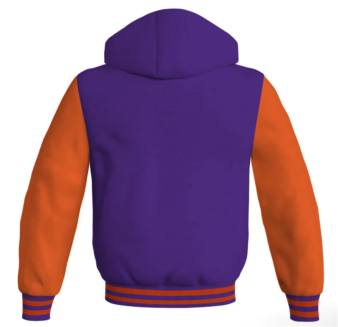 Letterman Bomber Hoodie Jacket Purple Body Orange Leather Sleeves