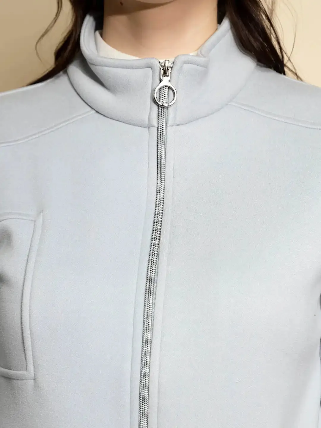 Light Blue Solid Full Sleeve Turtle Neck Fleece Sweatshirt