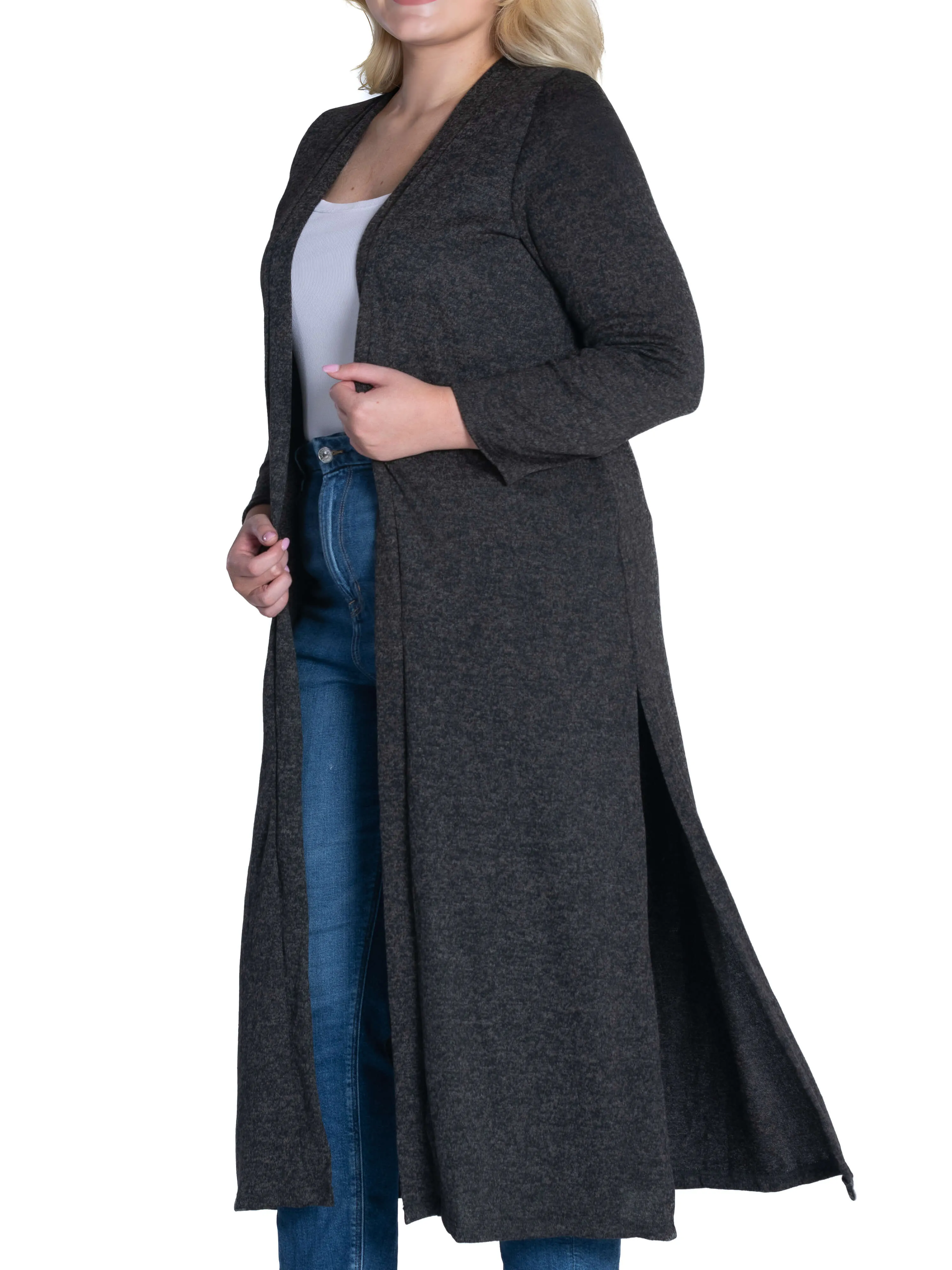 Long Duster Open Front Plus Size Knit Cardigan