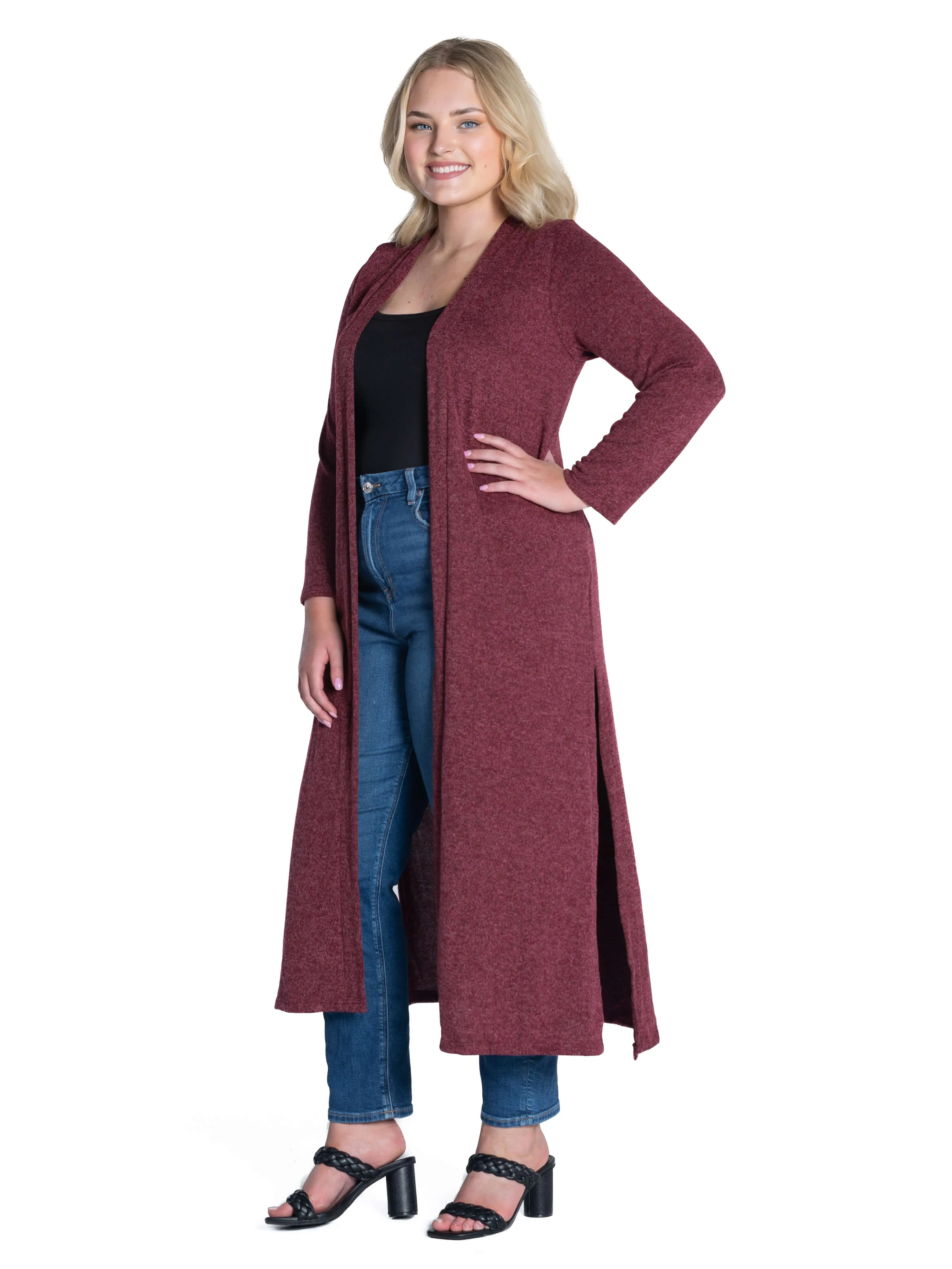 Long Duster Open Front Plus Size Knit Cardigan