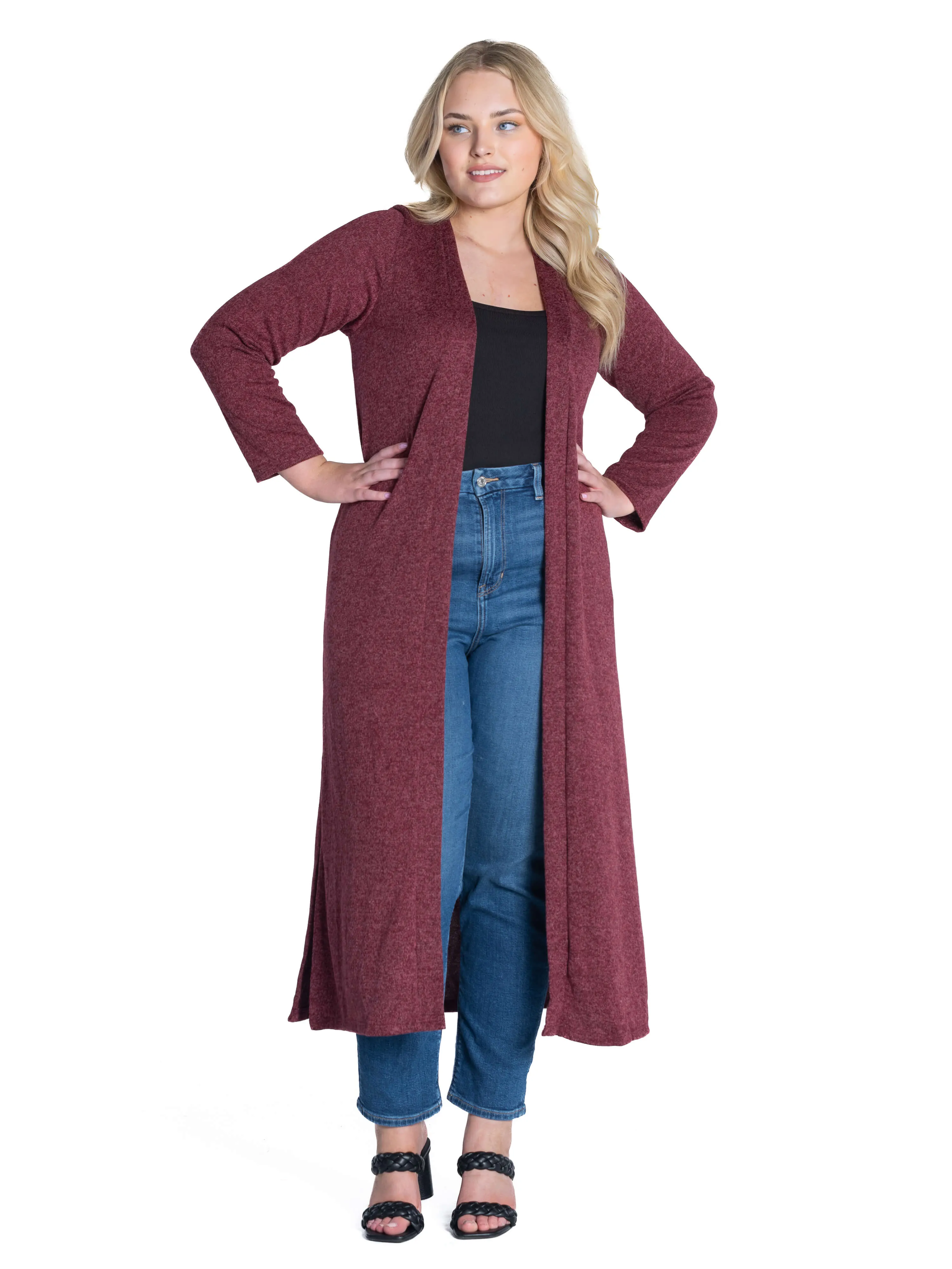 Long Duster Open Front Plus Size Knit Cardigan