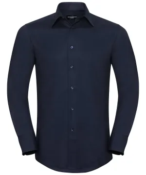 Long sleeve easycare tailored Oxford shirt | Bright Navy