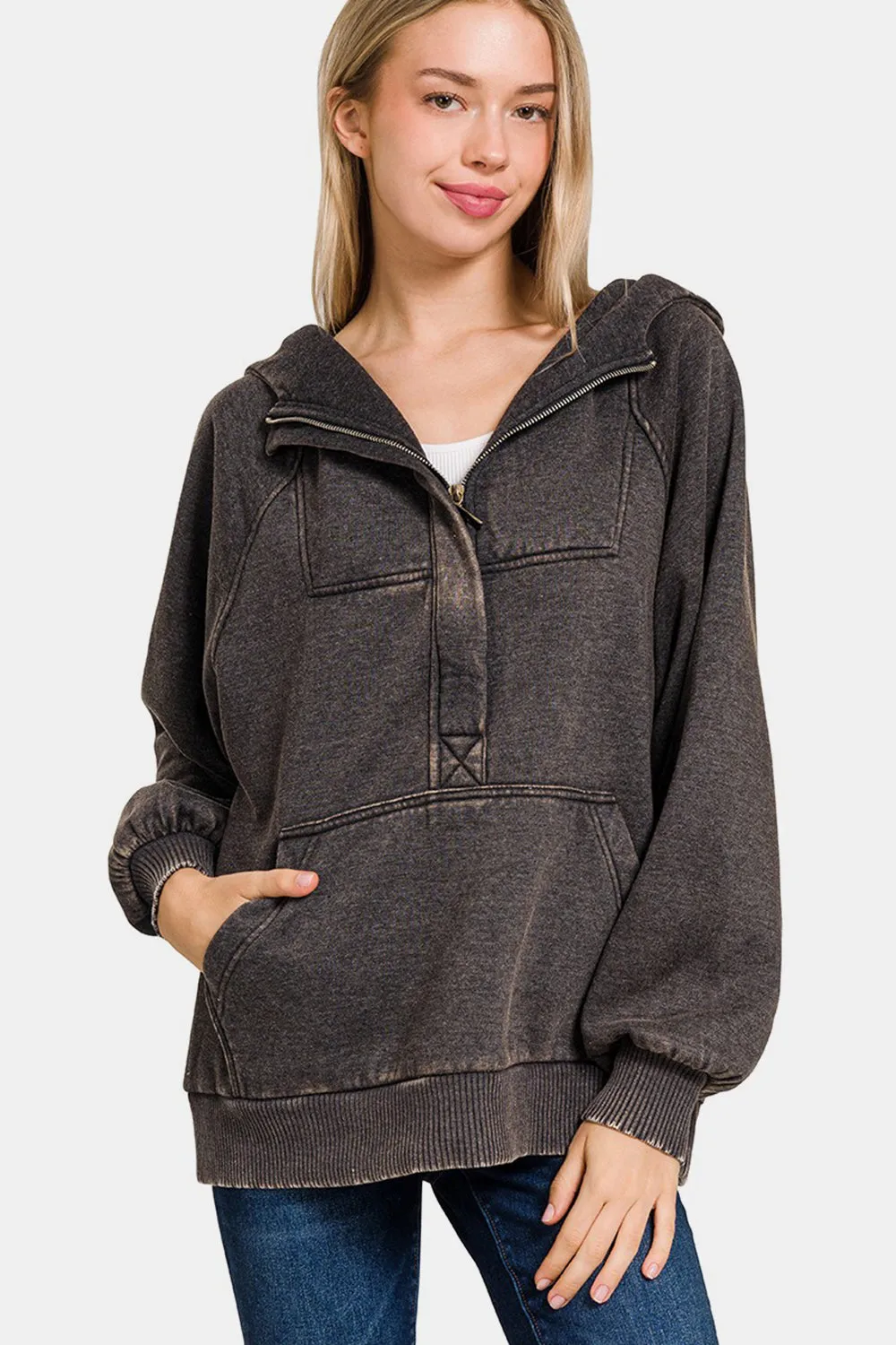 Luna Acid Wash Fleece Kangaroo Hoodie