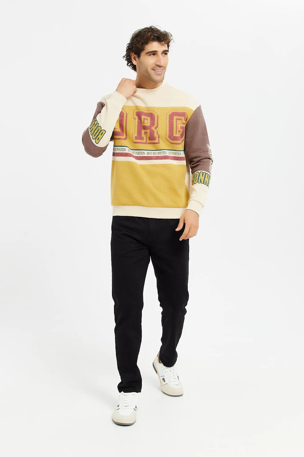 Men Beige Printed Sweatshirt