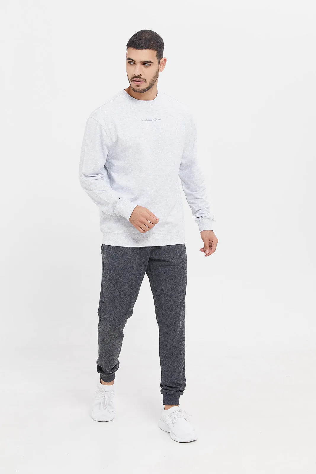 Men Ecru Embroidered Sweatshirt