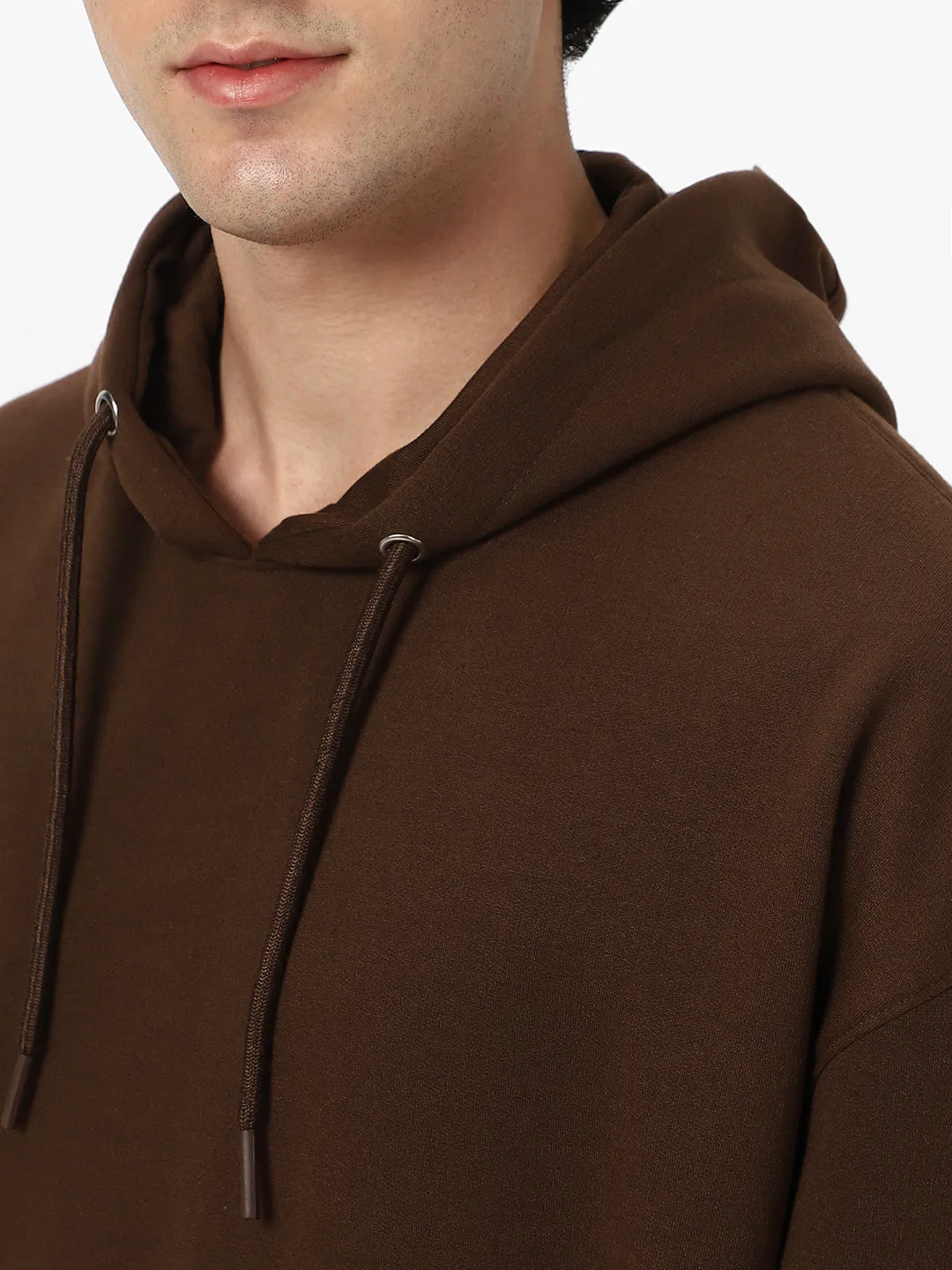 Men's Chocolate Brown Cotton Solid Oversized Hooded Neck Sweatshirt