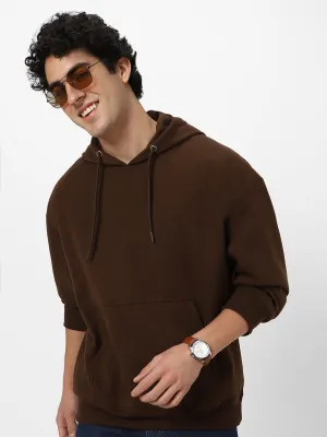 Men's Chocolate Brown Cotton Solid Oversized Hooded Neck Sweatshirt