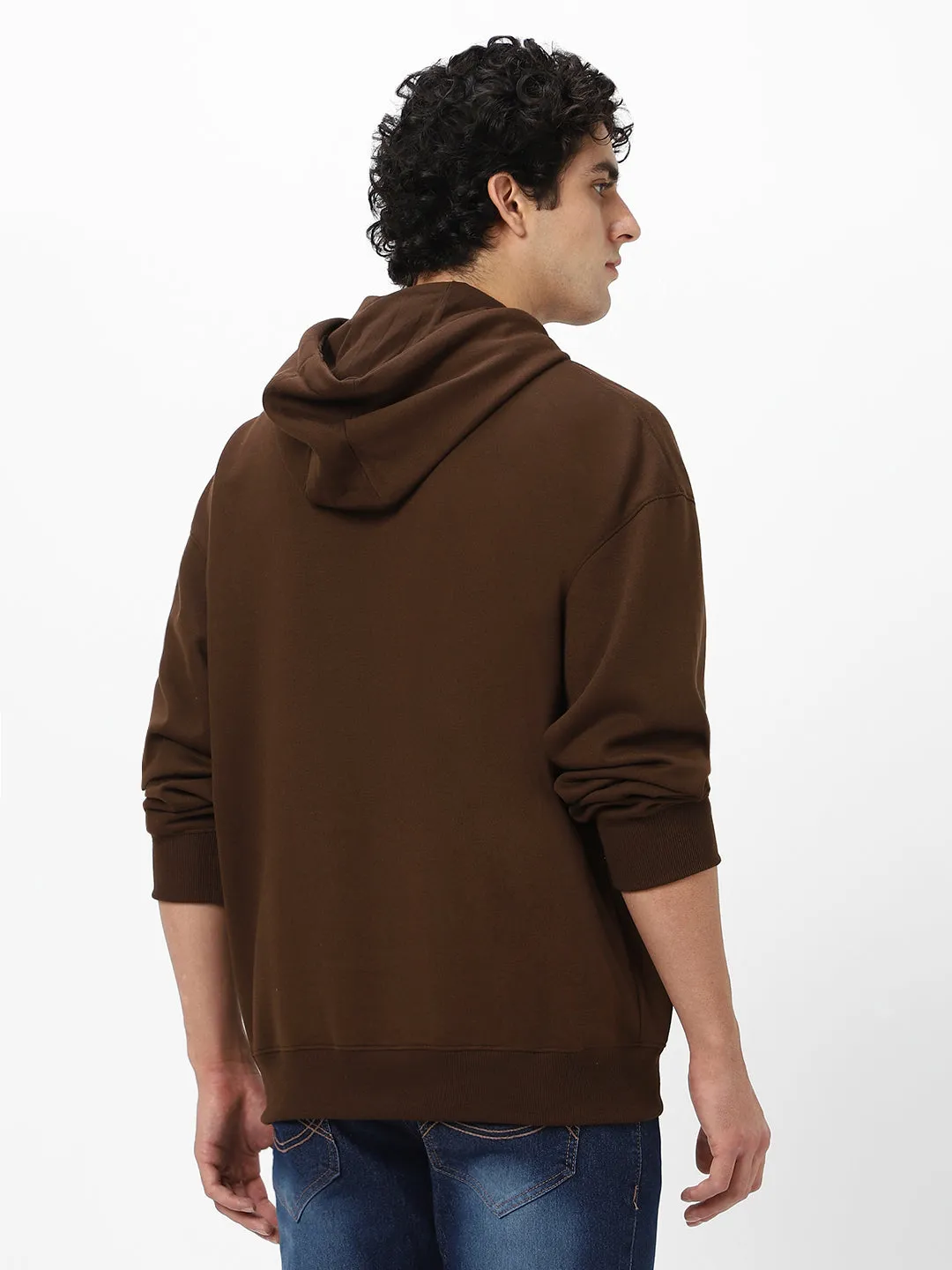 Men's Chocolate Brown Cotton Solid Oversized Hooded Neck Sweatshirt