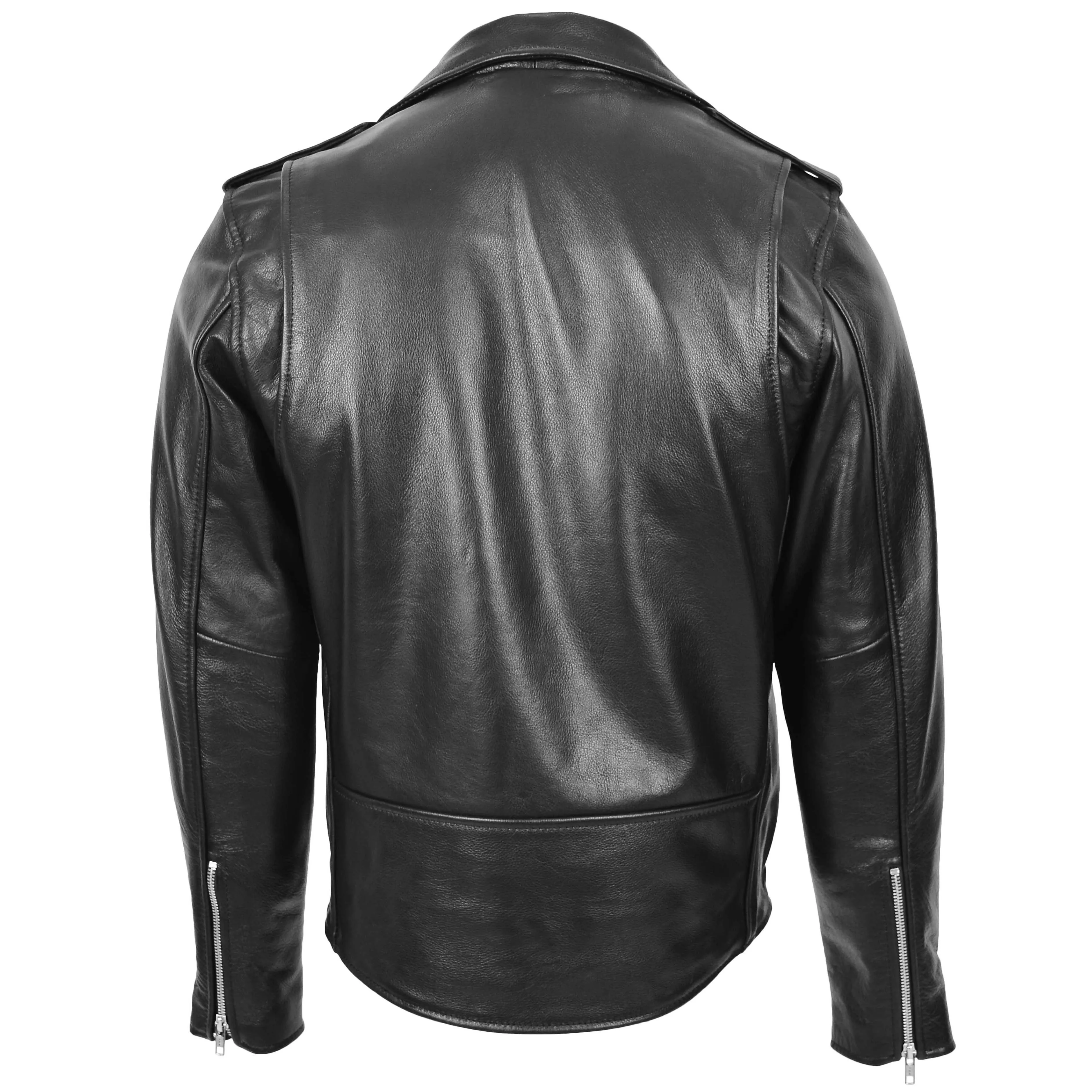 Mens Heavy Duty Leather Biker Brando Jacket Kyle Black