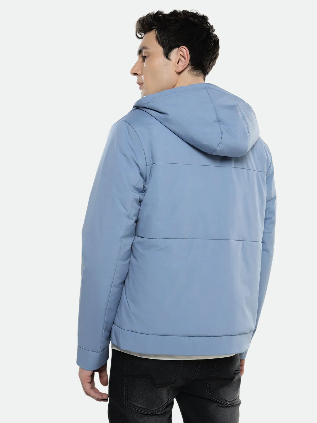 Men's Hooded Regular Fit Solid Grey Sky Jackets