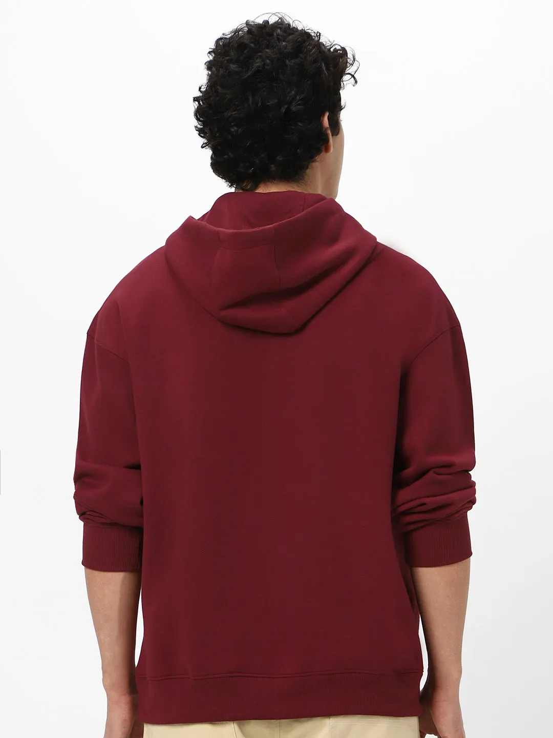 Men's Maroon Cotton Solid Oversized Hooded Neck Sweatshirt