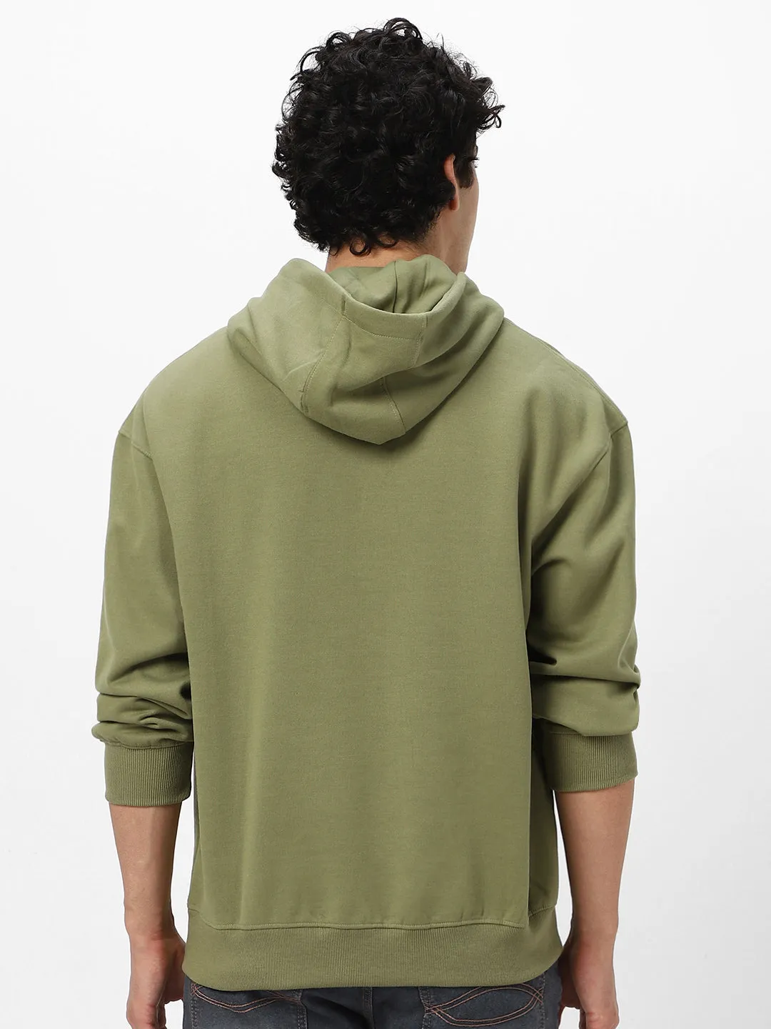 Men's Potent Olive Cotton Solid Oversized Hooded Neck Sweatshirt