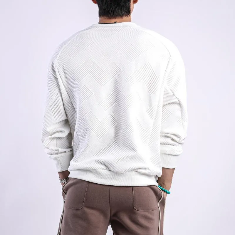 Men's Solid Color Textured Round Neck Long Sleeve T-shirt 55679694Z