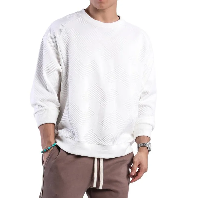 Men's Solid Color Textured Round Neck Long Sleeve T-shirt 55679694Z