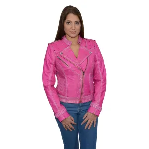 Milwaukee Leather SFL2840 Women's Maiden Pink Premium Sheepskin Motorcycle Fashion Leather Jacket with Studs