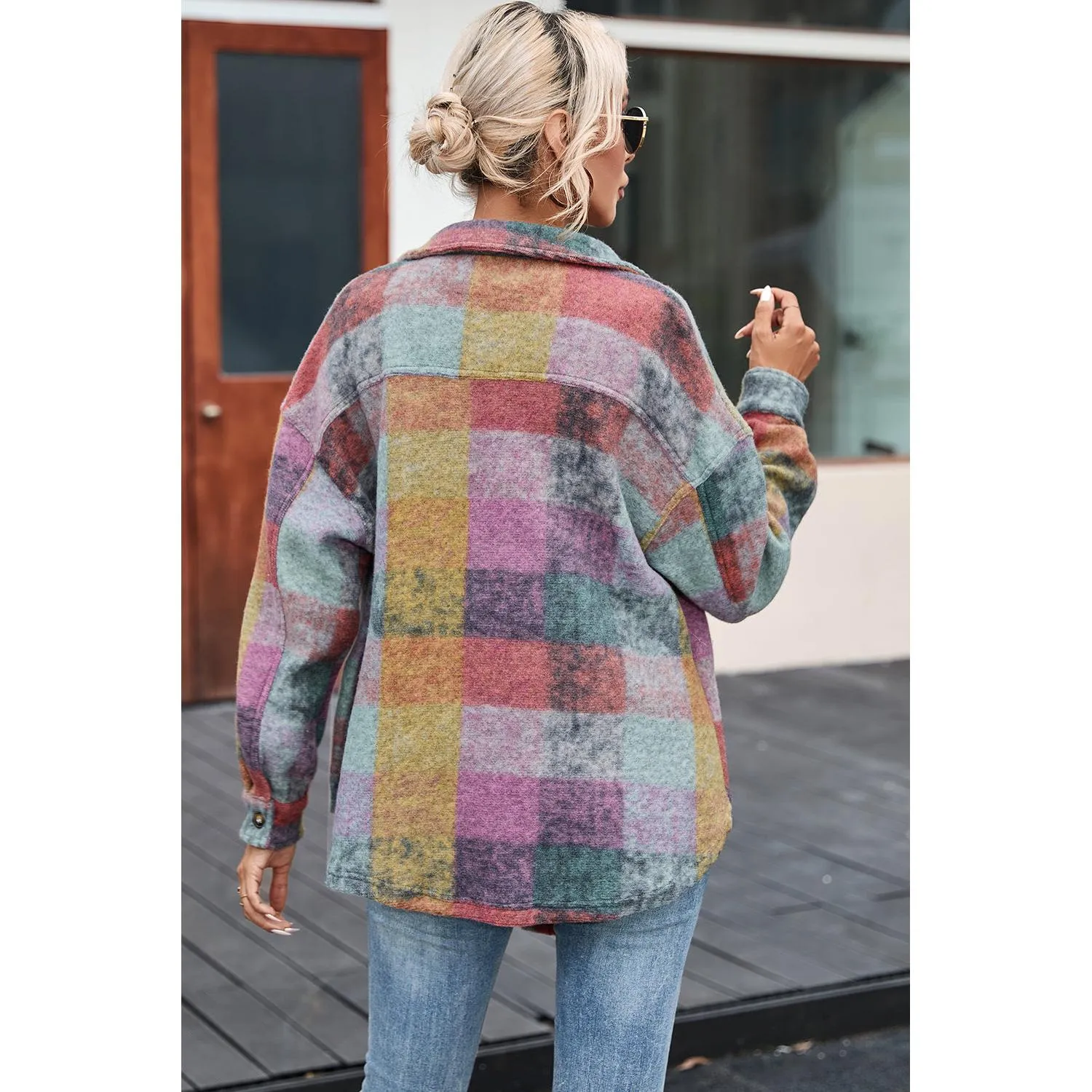 Multicolor Brushed Plaid Oversize Jacket