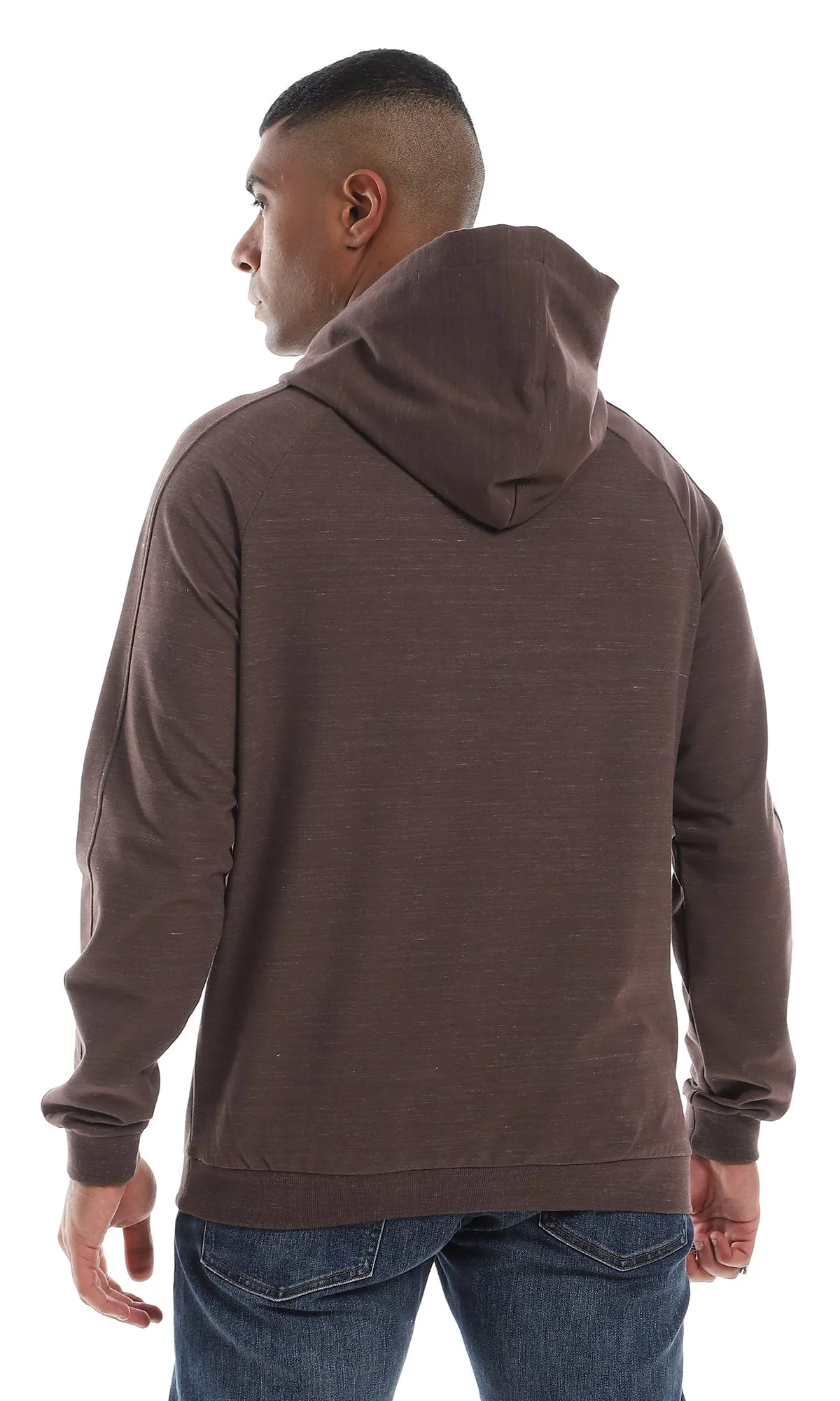 O157599 Basic Kanagroo Pocket Heather Brown Hoodie