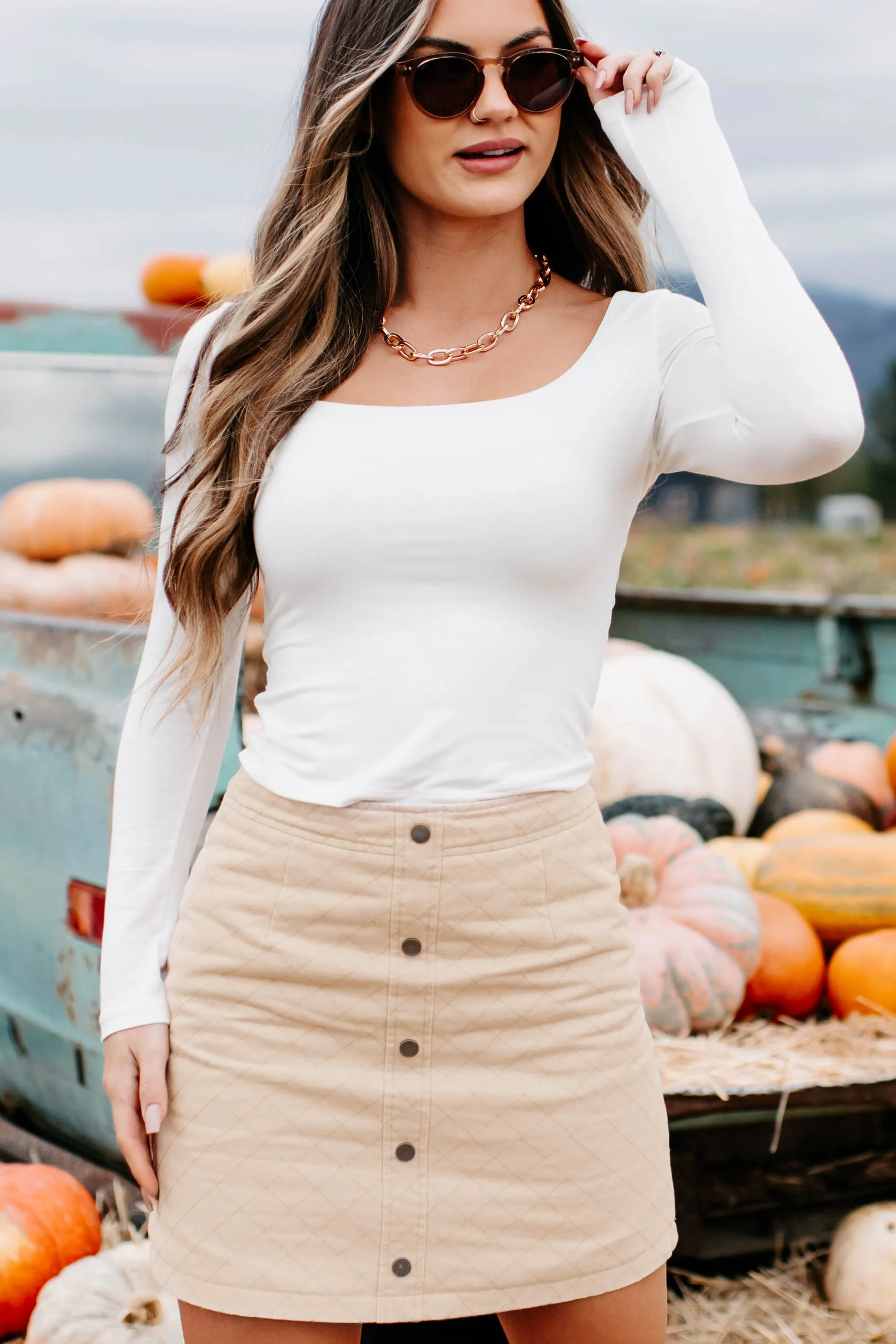 Open To Suggestions Square Neck Long Sleeve Top (Ivory)