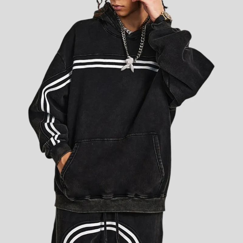 Overiszed fit pullover hoodie with graphic stripe