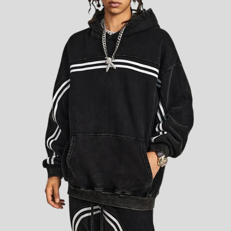 Overiszed fit pullover hoodie with graphic stripe