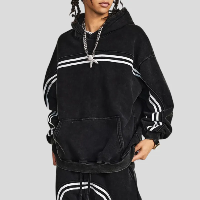 Overiszed fit pullover hoodie with graphic stripe