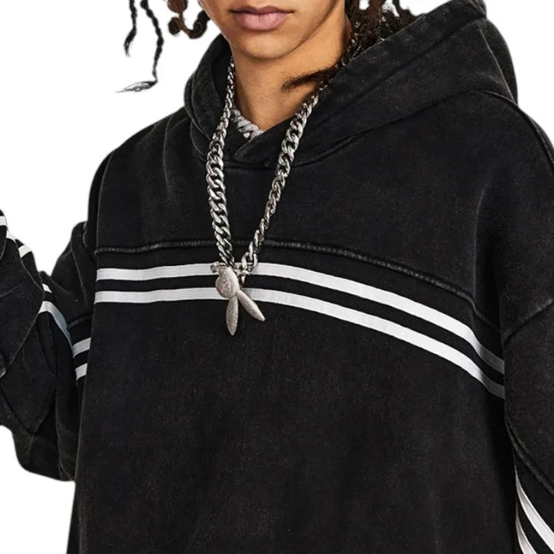 Overiszed fit pullover hoodie with graphic stripe