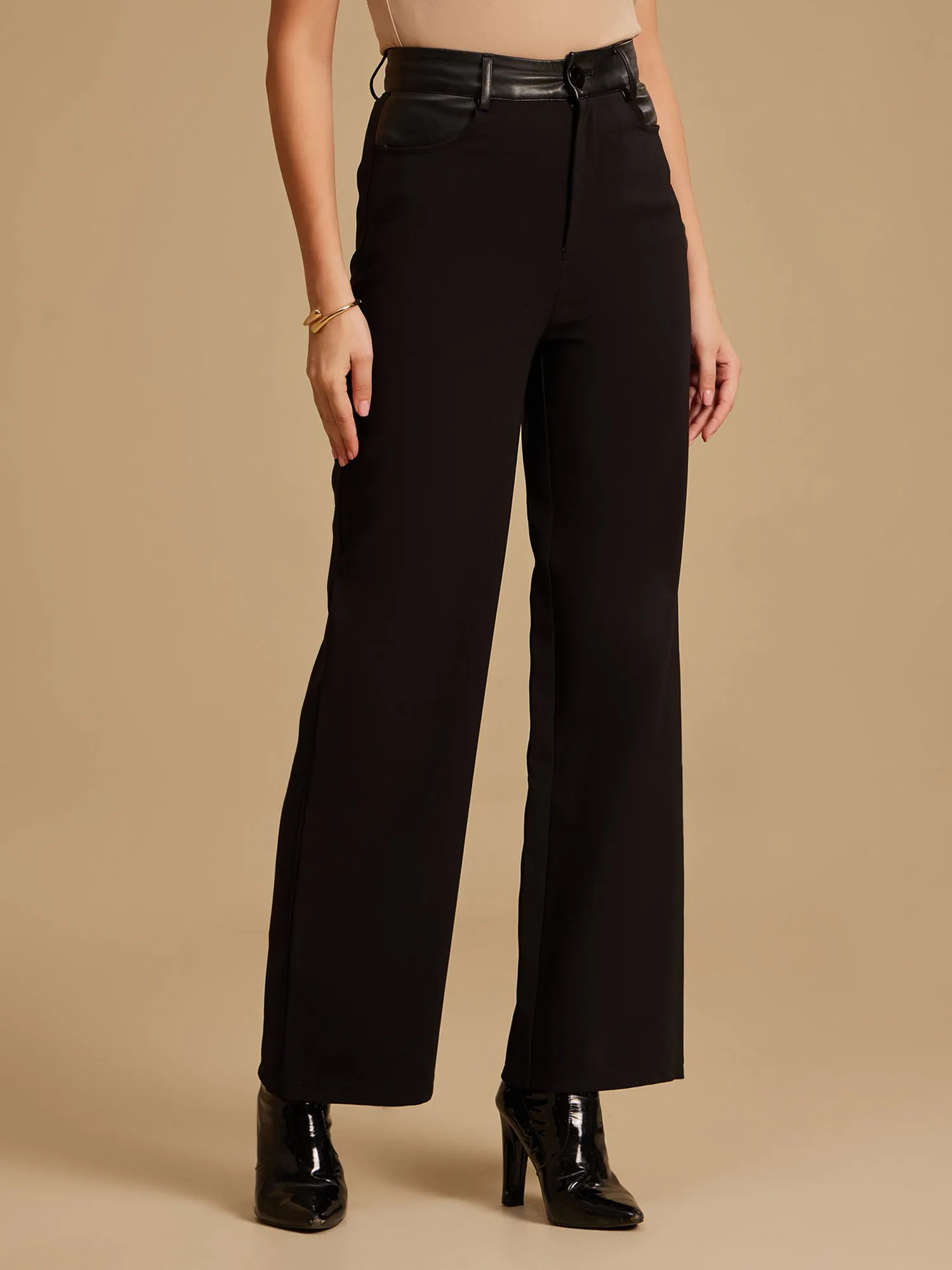 Paula Faux Leather Waistband Trousers