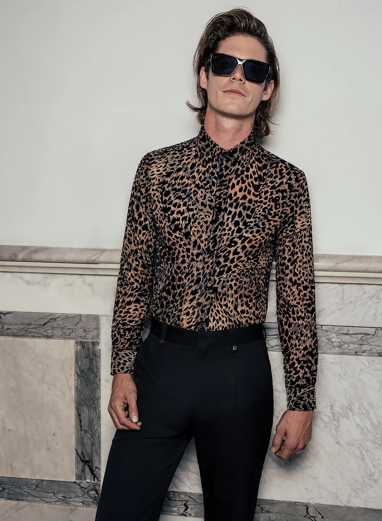 Phix X Rolling Stones Semi Sheer Leopard Effect Velvet Shirt