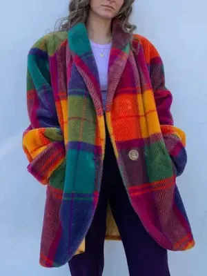 Plaid Full Sleeves Lapel Coat