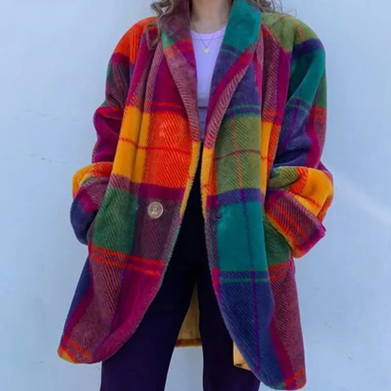 Plaid Full Sleeves Lapel Coat