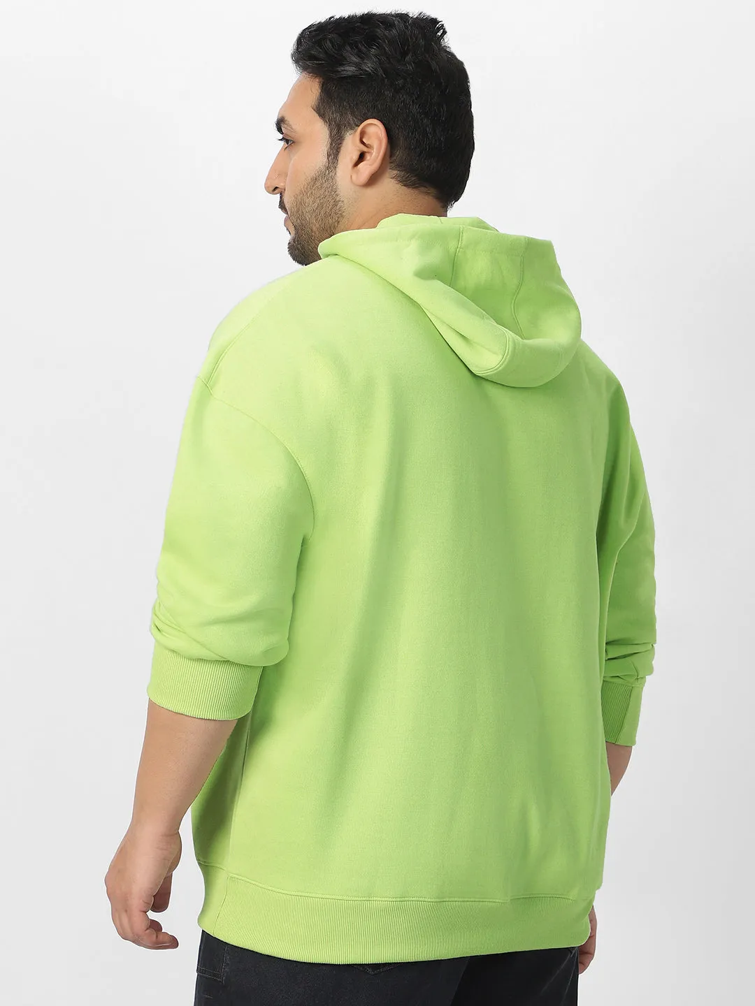 Plus Men's Cool Matcha Cotton Solid Oversized Hooded Neck Sweatshirt