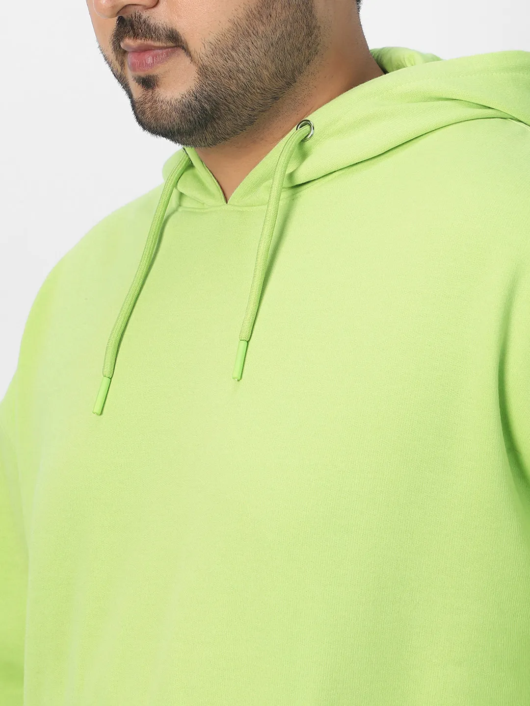 Plus Men's Cool Matcha Cotton Solid Oversized Hooded Neck Sweatshirt