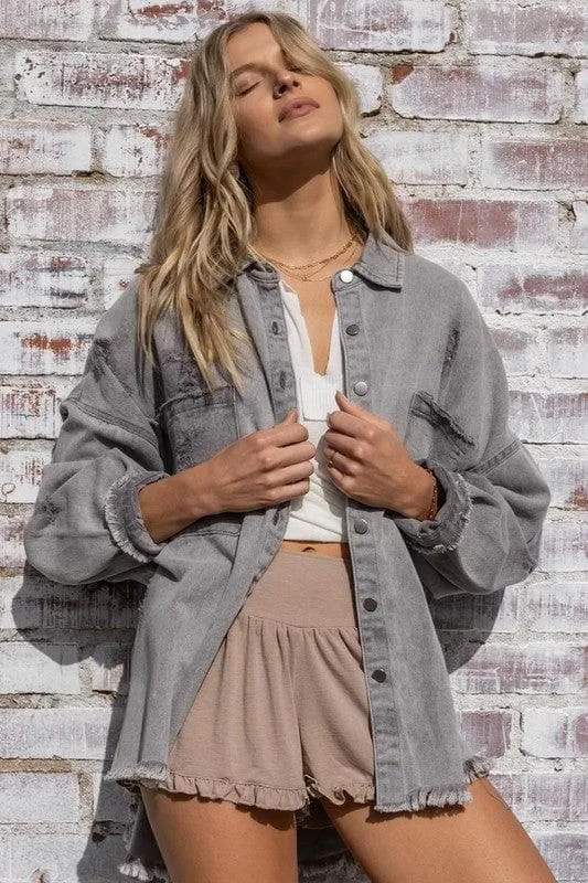 POL Fringe Distressed Oversized Jacket