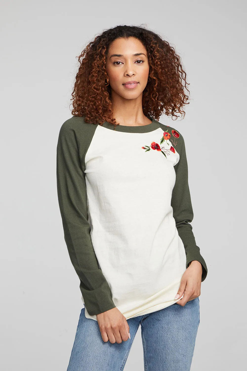 Poppy Embroidery Football Long Sleeve