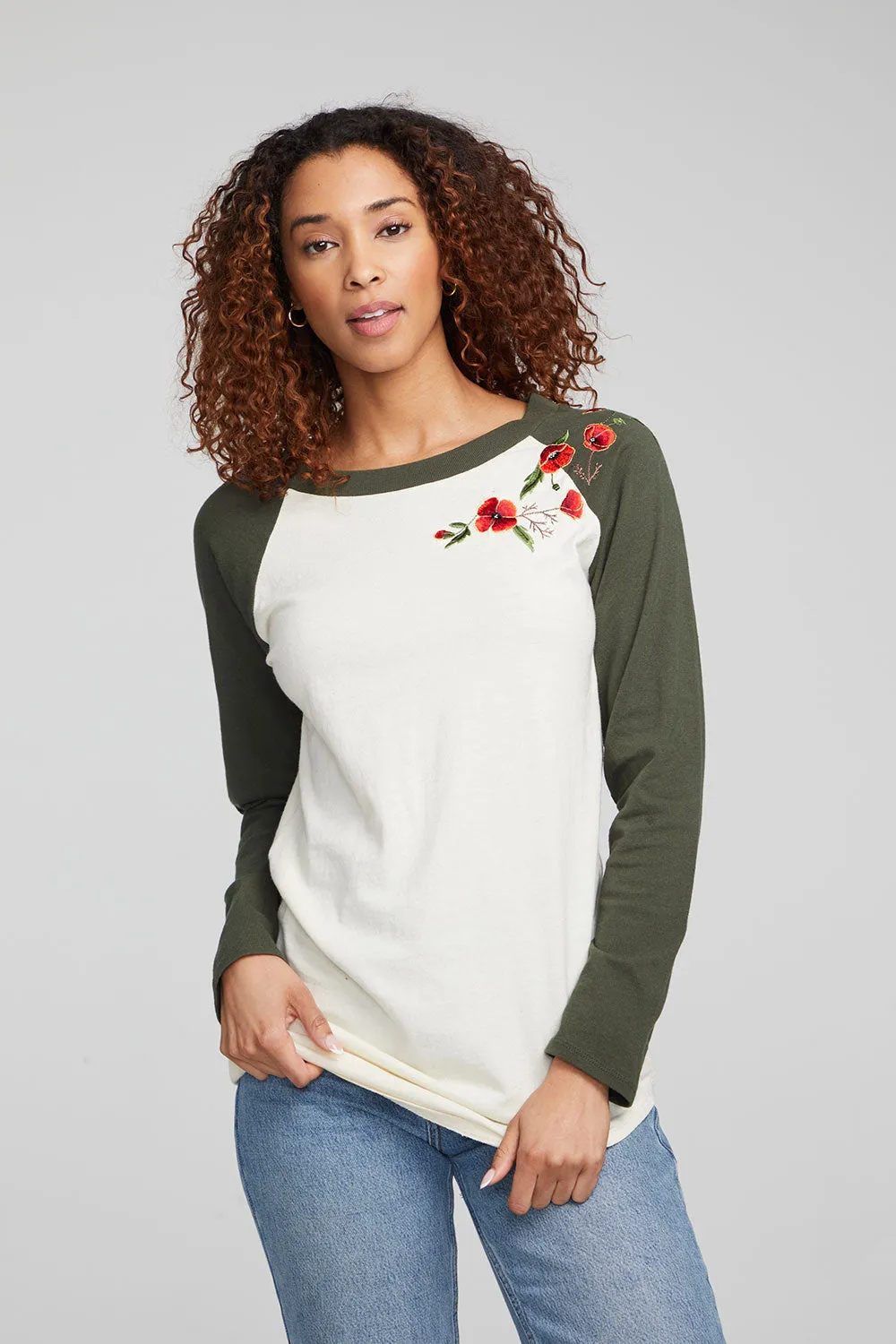 Poppy Embroidery Football Long Sleeve