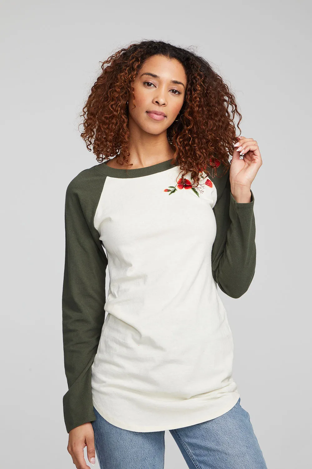 Poppy Embroidery Football Long Sleeve