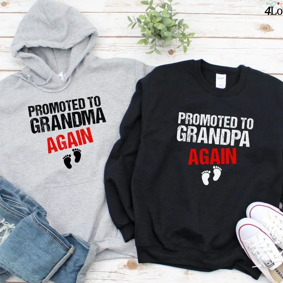 Pregnancy Reveal Matching Outfits: Promoted to Grandpa & Grandma Again Set