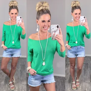 Raw Hem Off The Shoulder - Green