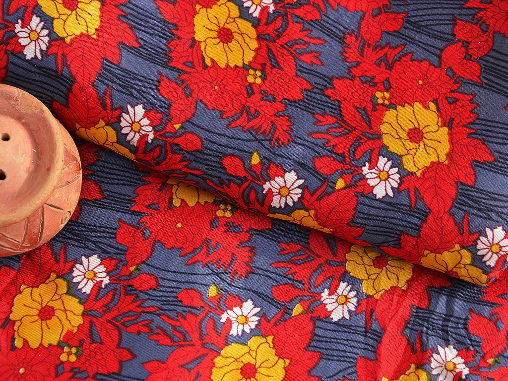 Red & Blue Floral Digital Printed Premium Crepe Fabric