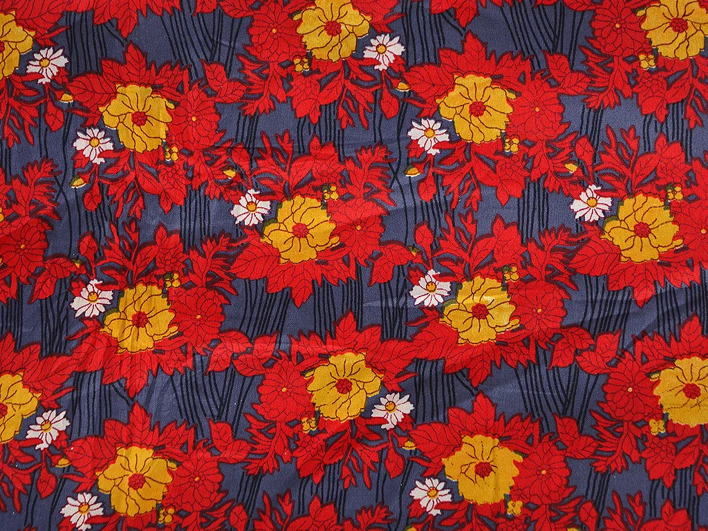 Red & Blue Floral Digital Printed Premium Crepe Fabric