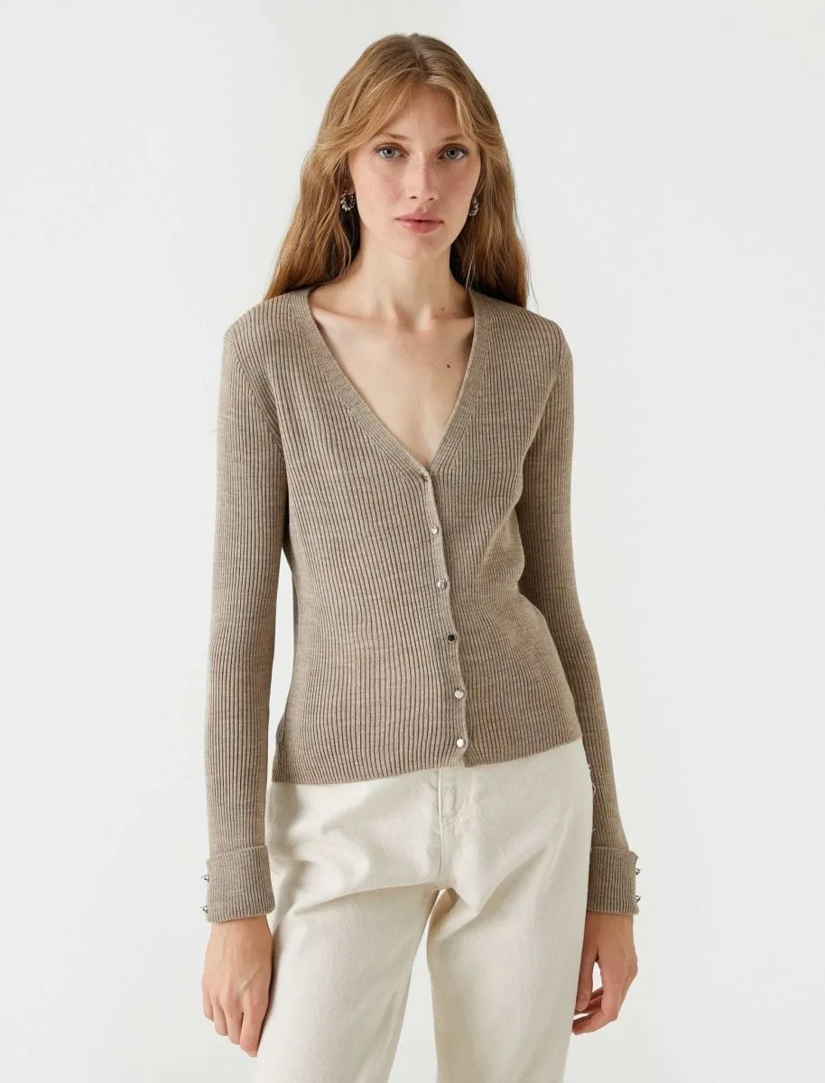 Rib Knit Cardigan in Mink