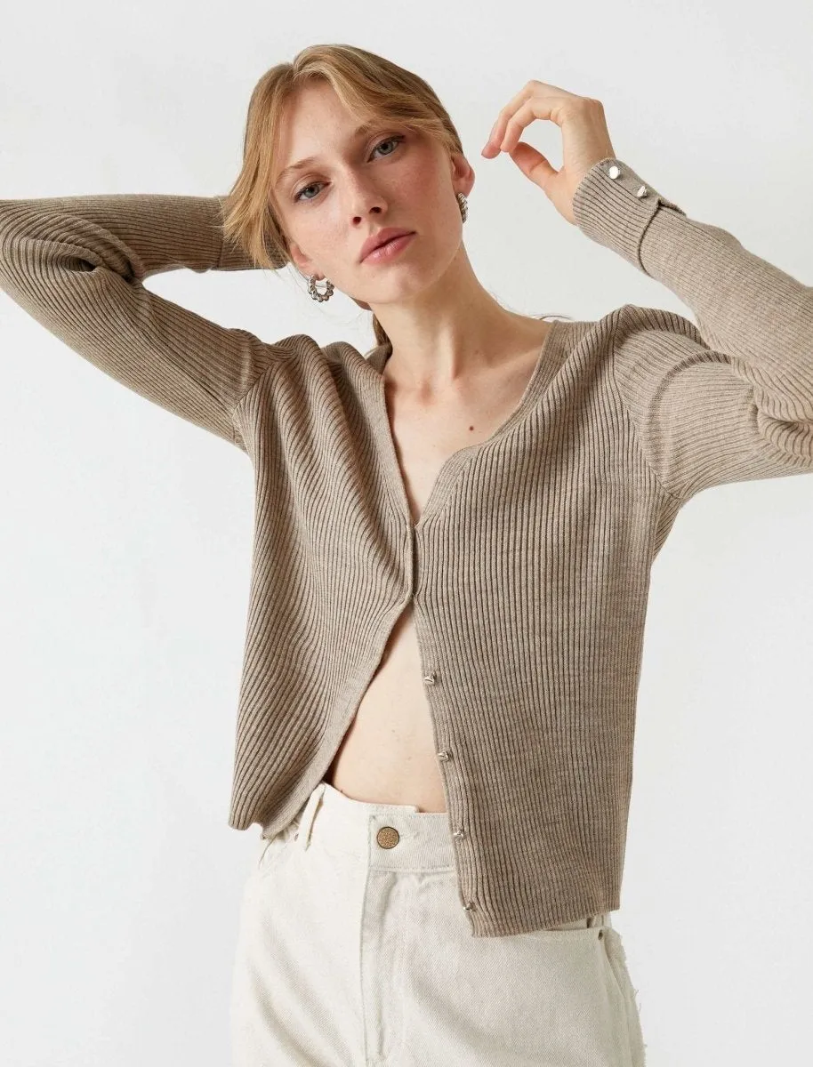 Rib Knit Cardigan in Mink