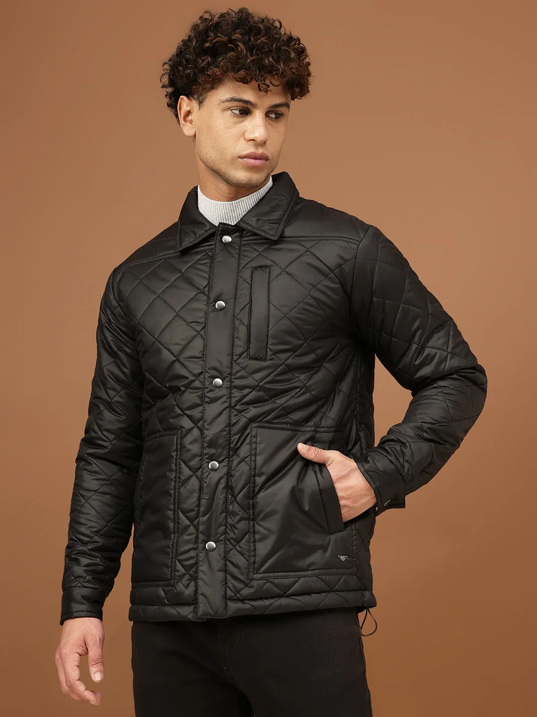 Richlook Men Black Spread Collar Jacket