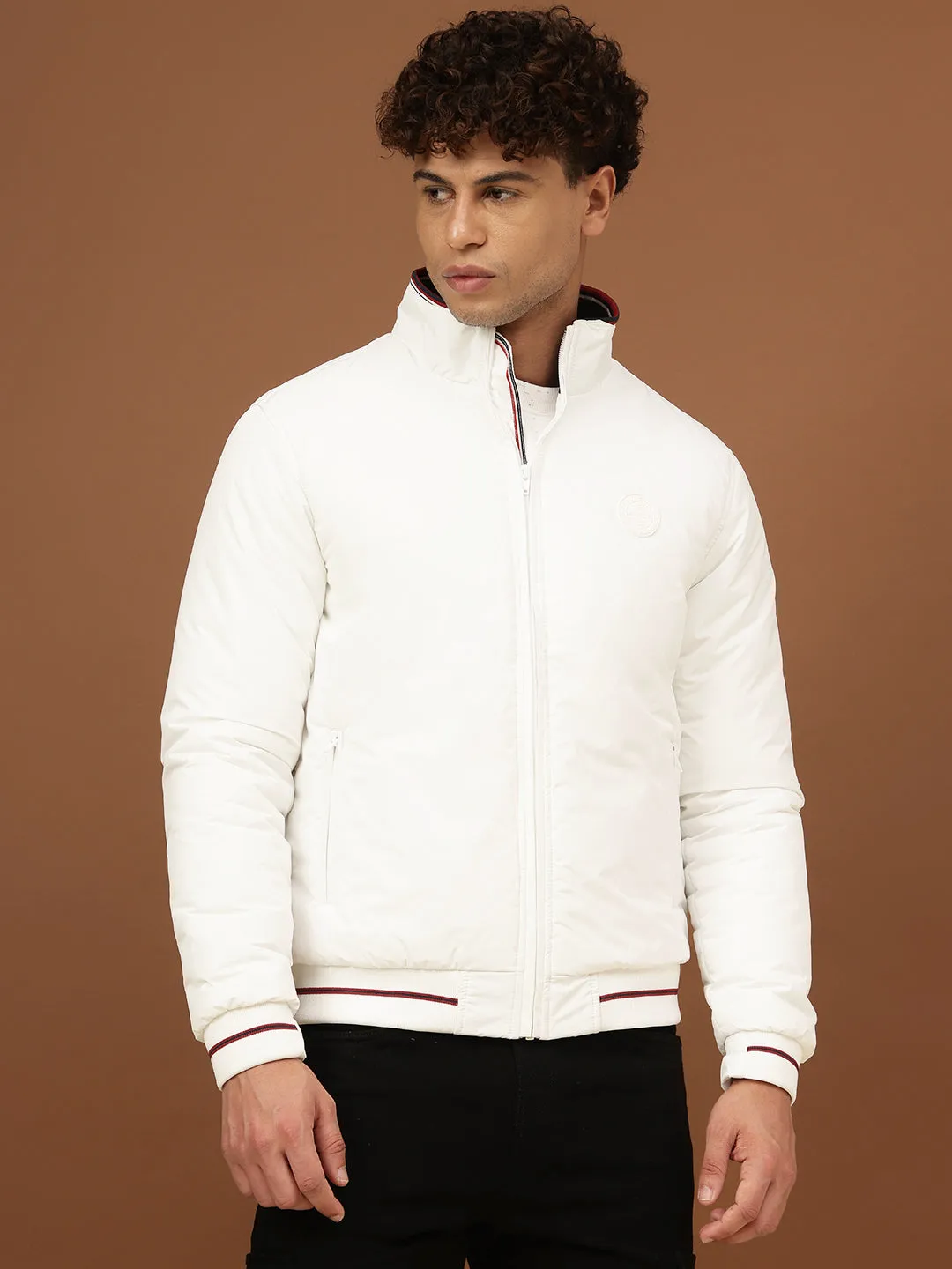 Richlook Men White Stand Collar Jacket