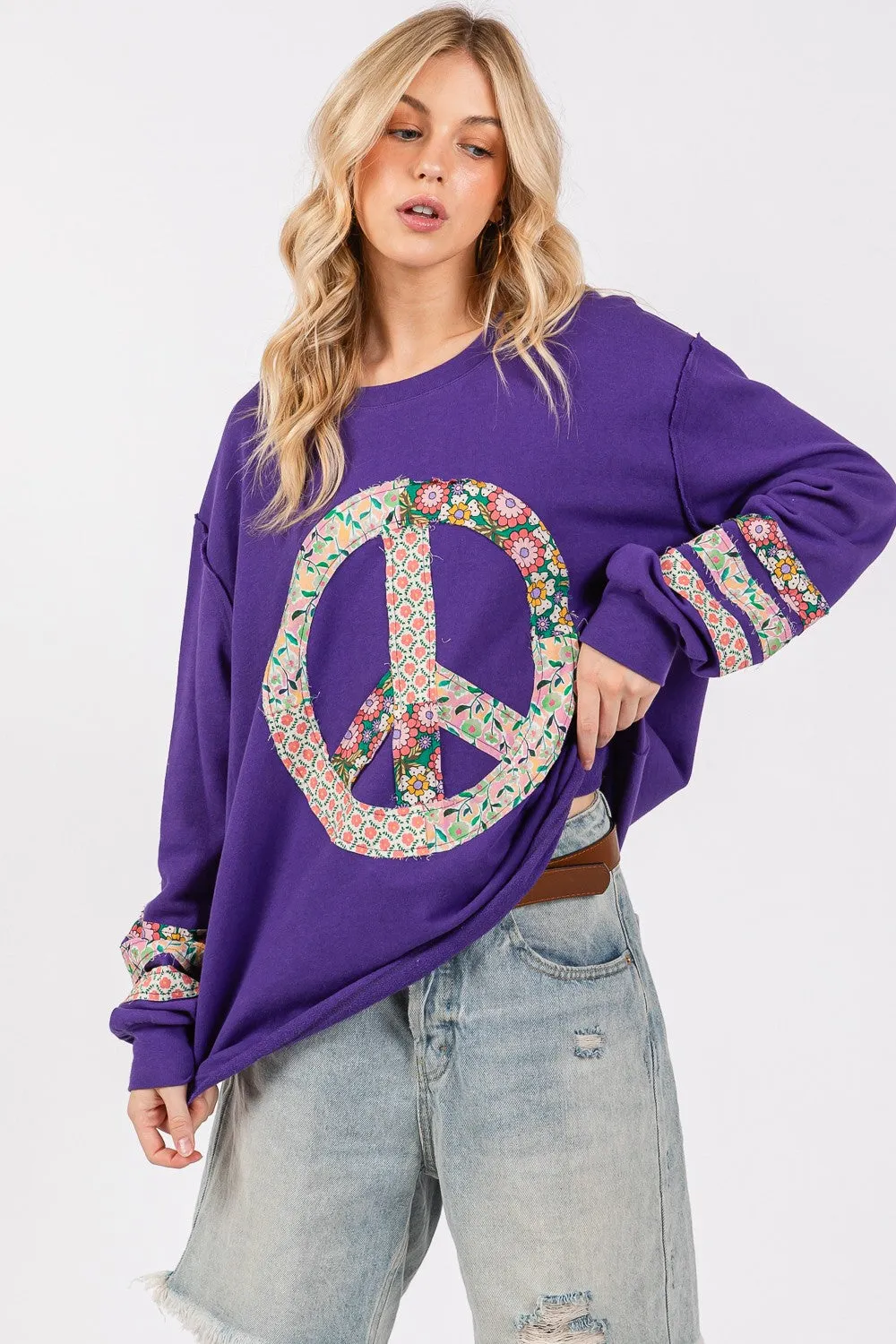 SAGE FIG Peace Applique Patch Long Sleeve Top