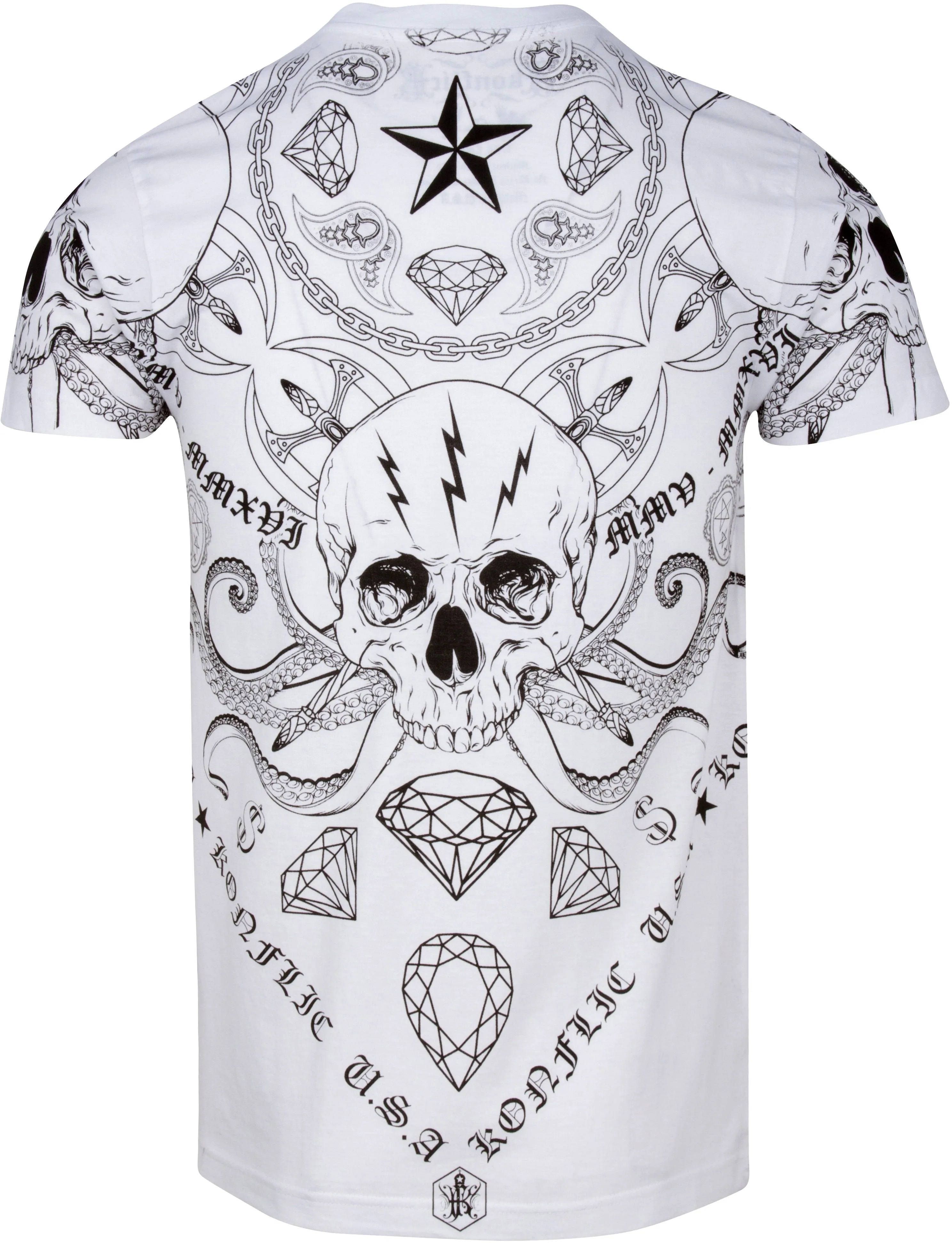 Sakkas Aksel Mens Essential Short Sleeve Cotton T-Shirt Diamond Skull & Tentacles