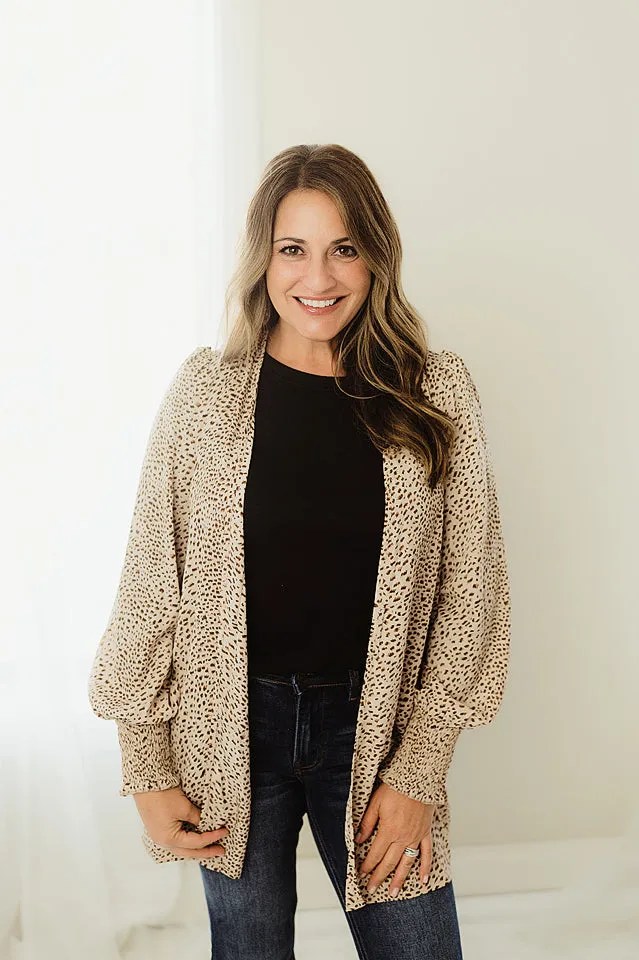 Shirred Cuff Leopard Cardigan