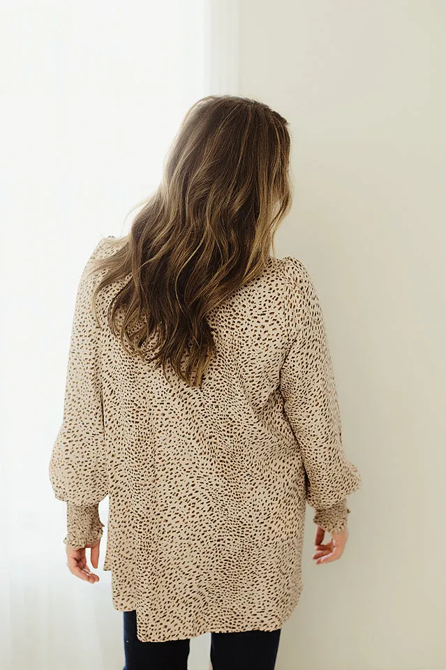 Shirred Cuff Leopard Cardigan