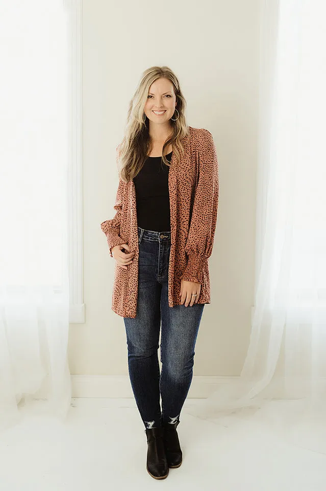 Shirred Cuff Leopard Cardigan