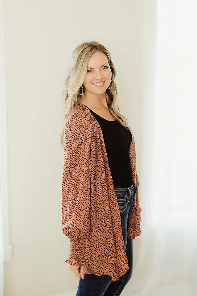 Shirred Cuff Leopard Cardigan